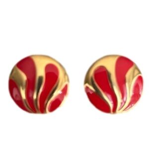 Gold Tone Hot Pink Vintage Pierced Post Earrings